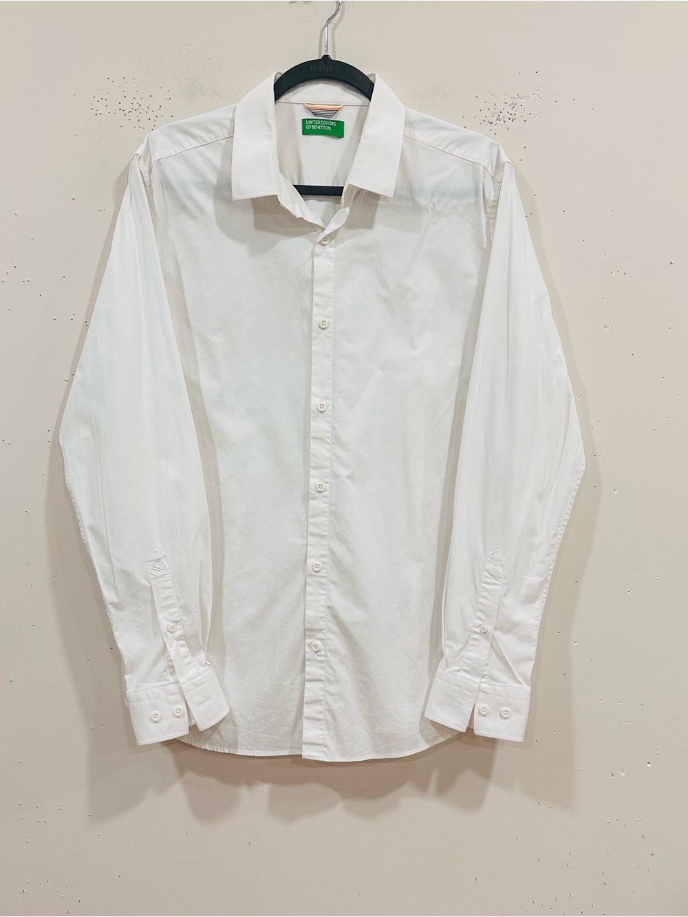 United Colors of Benetton Men's White Dress Shirt Slim Fit Long Sleeve Size L